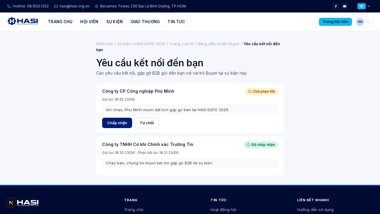 Thẻ yêu cầu với hai nút Chấp nhận và Từ chối