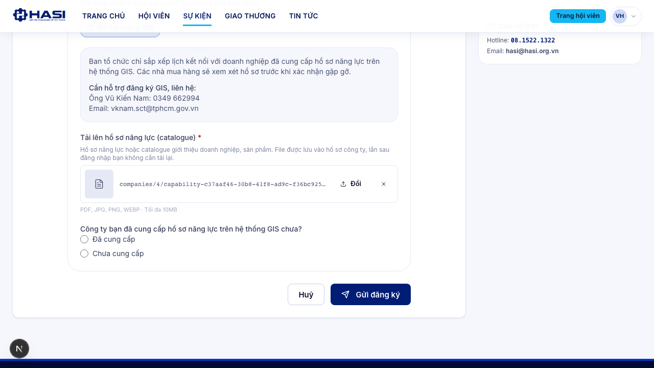 Phần tải lên hồ sơ năng lực bắt buộc ở bước cuối form đăng ký Supplier