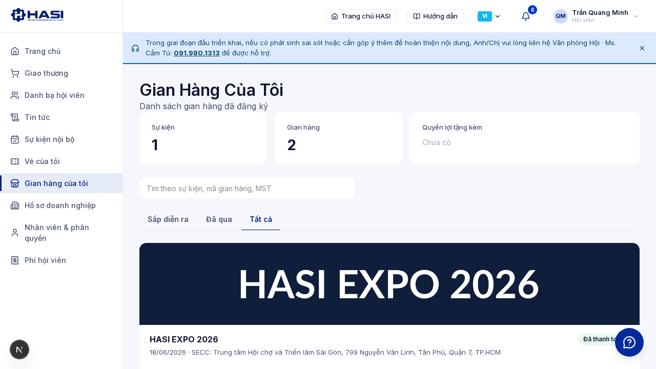 Trang Gian hàng của tôi với danh sách đơn gian hàng