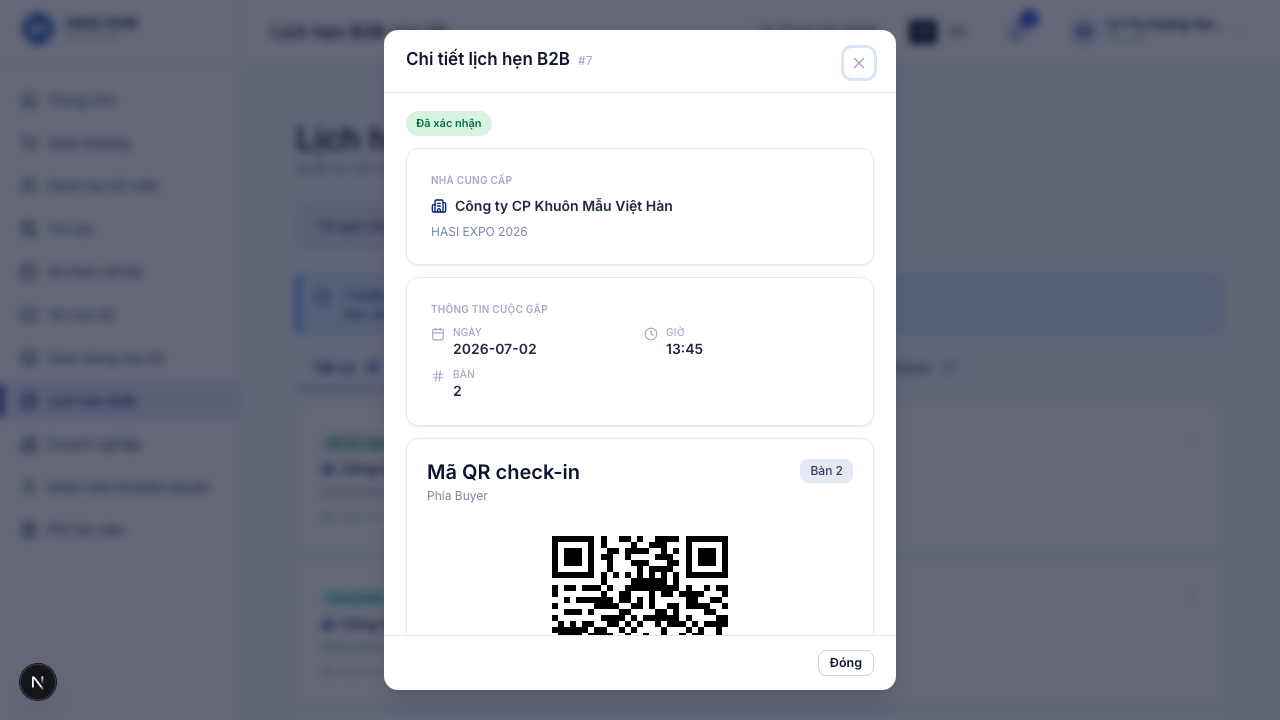 Hộp thoại Chi tiết lịch hẹn B2B phía buyer