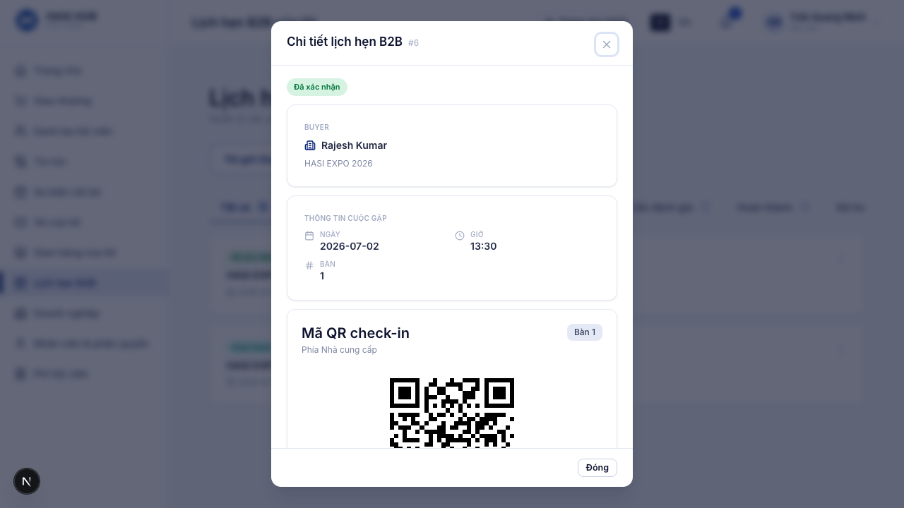 Hộp thoại Chi tiết lịch hẹn B2B phía supplier