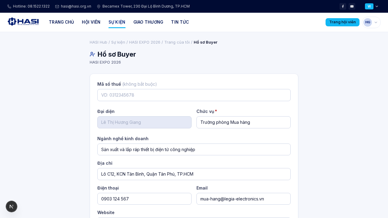 Vào hồ sơ Buyer của sự kiện